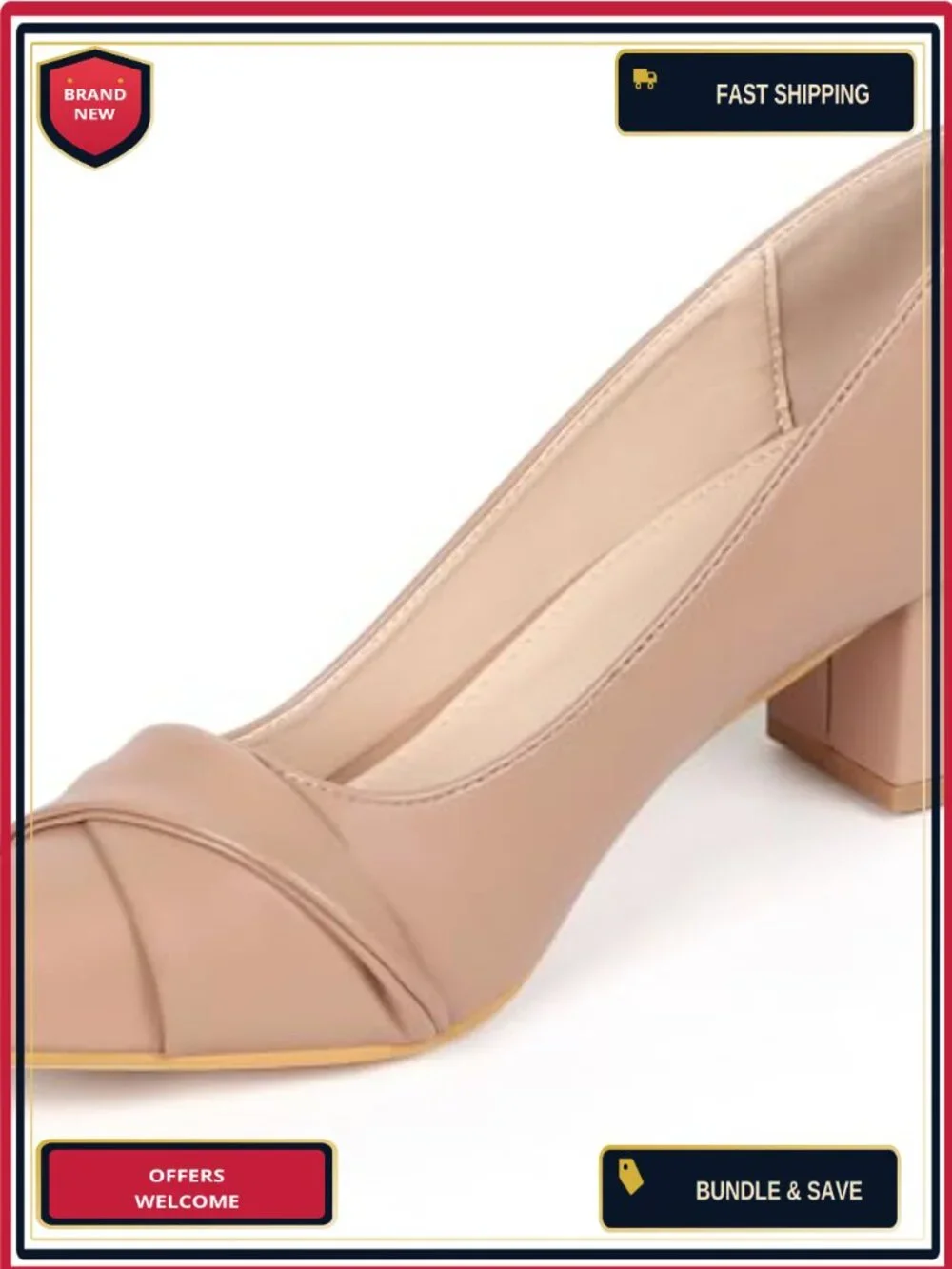 Chunky Heel Pointed Toe Slip On Pumps Faux Leather Work Shoes